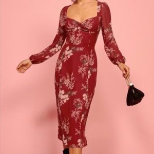 Reformation Mabillie Red Floral Long-sleeve Dress size 6